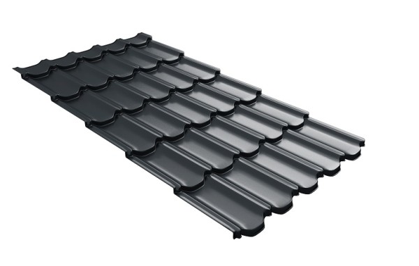 Металлочерепица квинта плюс с 3D резом 0,5 Satin RAL 7016 антрацитово-серый купить в Боре