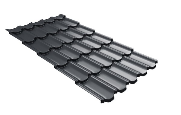 Металлочерепица квинта плюс с 3D резом 0,5 Satin RAL 7024 мокрый асфальт купить в Боре